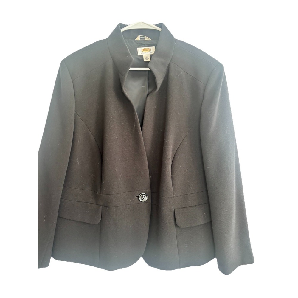 Talbots Woman Size 18P Black Stretch One Button‎ Lined Blazer Pointe Knit